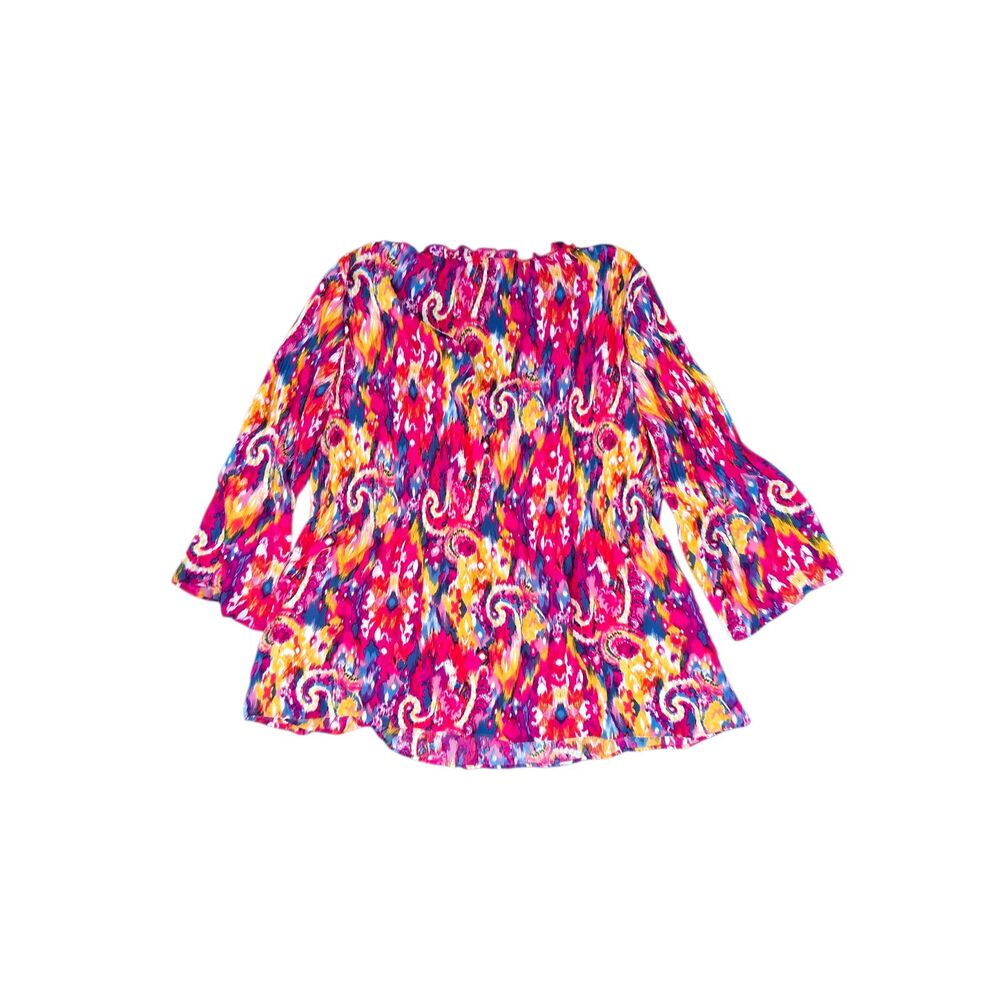 Chloe+Rene Plus Size 2X Vibrant Abstract Paisley Ikat Blouse Top - 3/4 Sleeve - Picture 2 of 4
